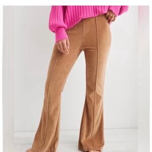 Aerie Women’s Dark Tan Groove on Velour Ribbed Flare Pant Sz L